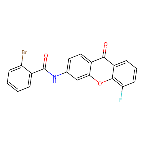 2-bromo-N-(5-fluoro-9-oxo-9H-xanthen-3-yl)benzamide structure
