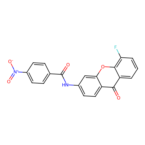 N-(5-fluoro-9-oxo-9H-xanthen-3-yl)-4-nitrobenzamide structure