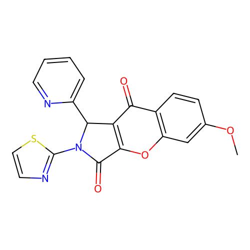 6-methoxy-1-(pyridin-2-yl)-2-(1,3-thiazol-2-yl)-1,2-dihydrochromeno[2,3-c]pyrrole-3,9-dione structure