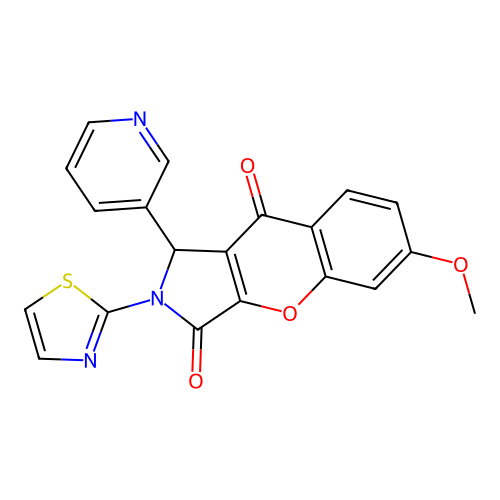 6-methoxy-1-(pyridin-3-yl)-2-(1,3-thiazol-2-yl)-1,2-dihydrochromeno[2,3-c]pyrrole-3,9-dione structure