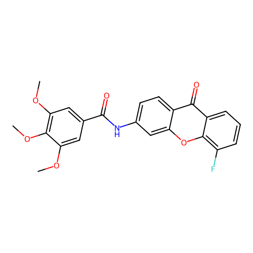 N-(5-fluoro-9-oxo-9H-xanthen-3-yl)-3,4,5-trimethoxybenzamide structure