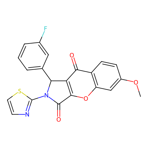 1-(3-fluorophenyl)-6-methoxy-2-(thiazol-2-yl)-1,2-dihydrochromeno[2,3-c]pyrrole-3,9-dione structure