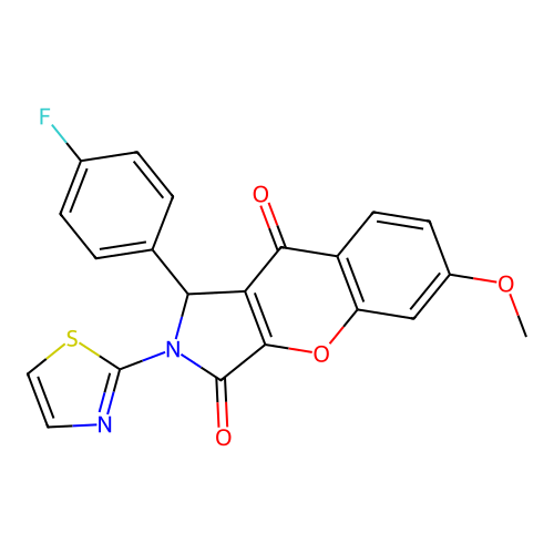 1-(4-fluorophenyl)-6-methoxy-2-(1,3-thiazol-2-yl)-1,2-dihydrochromeno[2,3-c]pyrrole-3,9-dione structure