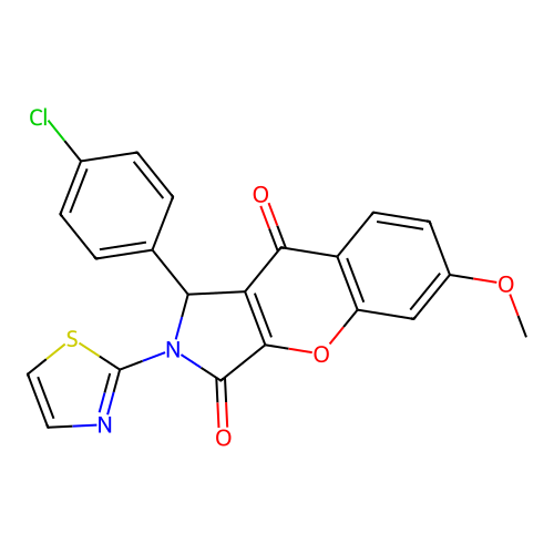 1-(4-chlorophenyl)-6-methoxy-2-(1,3-thiazol-2-yl)-1,2-dihydrochromeno[2,3-c]pyrrole-3,9-dione structure