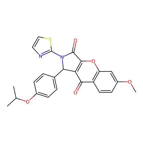 6-methoxy-1-[4-(propan-2-yloxy)phenyl]-2-(1,3-thiazol-2-yl)-1,2-dihydrochromeno[2,3-c]pyrrole-3,9-dione structure
