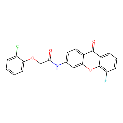2-(2-chlorophenoxy)-N-(5-fluoro-9-oxo-9H-xanthen-3-yl)acetamide structure