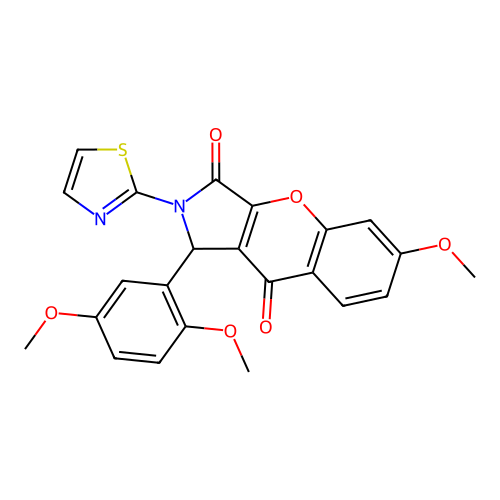 1-(2,5-dimethoxyphenyl)-6-methoxy-2-(1,3-thiazol-2-yl)-1,2-dihydrochromeno[2,3-c]pyrrole-3,9-dione structure
