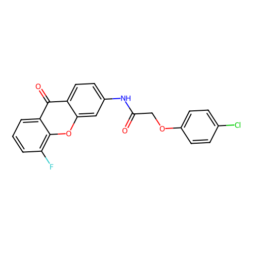 2-(4-chlorophenoxy)-N-(5-fluoro-9-oxo-9H-xanthen-3-yl)acetamide structure