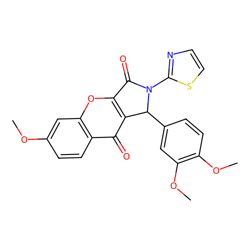 1-(3,4-dimethoxyphenyl)-6-methoxy-2-(1,3-thiazol-2-yl)-1,2-dihydrochromeno[2,3-c]pyrrole-3,9-dione structure