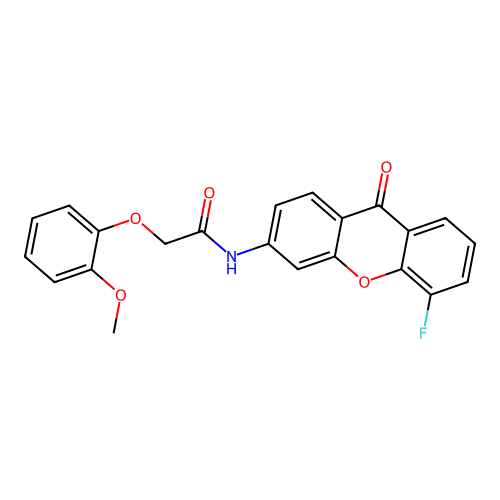 N-(5-fluoro-9-oxo-9H-xanthen-3-yl)-2-(2-methoxyphenoxy)acetamide structure