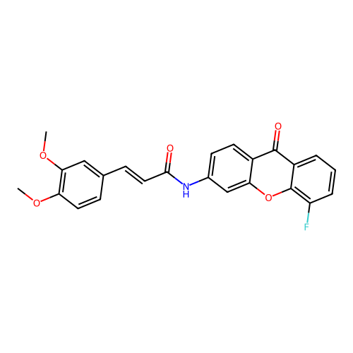 (2E)-3-(3,4-dimethoxyphenyl)-N-(5-fluoro-9-oxo-9H-xanthen-3-yl)prop-2-enamide structure
