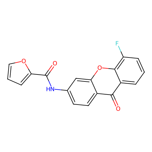 N-(5-fluoro-9-oxo-9H-xanthen-3-yl)furan-2-carboxamide structure