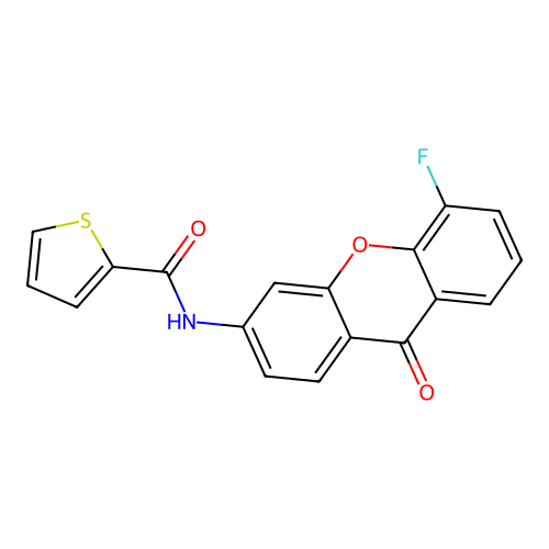 N-(5-fluoro-9-oxo-9H-xanthen-3-yl)thiophene-2-carboxamide structure