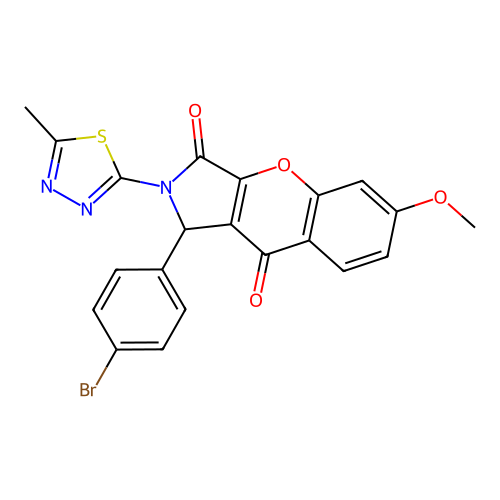 1-(4-bromophenyl)-6-methoxy-2-(5-methyl-1,3,4-thiadiazol-2-yl)-1,2-dihydrochromeno[2,3-c]pyrrole-3,9-dione structure