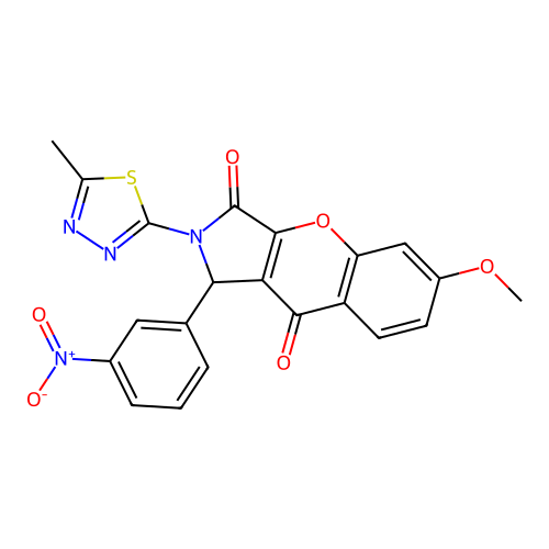 6-methoxy-2-(5-methyl-1,3,4-thiadiazol-2-yl)-1-(3-nitrophenyl)-1,2-dihydrochromeno[2,3-c]pyrrole-3,9-dione structure