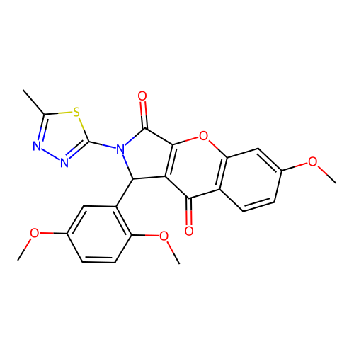 1-(2,5-dimethoxyphenyl)-6-methoxy-2-(5-methyl-1,3,4-thiadiazol-2-yl)-1,2-dihydrochromeno[2,3-c]pyrrole-3,9-dione structure