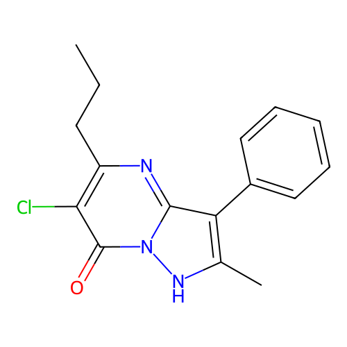 6-chloro-2-methyl-3-phenyl-5-propylpyrazolo[1,5-a]pyrimidin-7(4H)-one structure