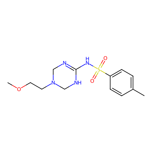N-[5-(2-methoxyethyl)-1,4,5,6-tetrahydro-1,3,5-triazin-2-yl]-4-methylbenzenesulfonamide structure