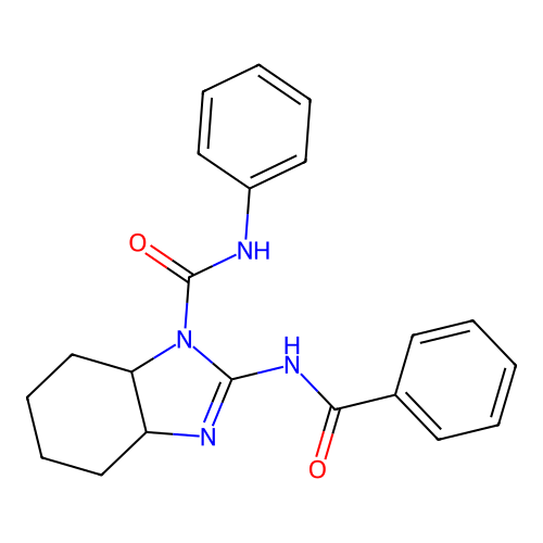 1H-Benzimidazole-1-carboxamide, 2-(benzoylamino)-3a,4,5,6,7,7a-hexahydro-N-phenyl- structure