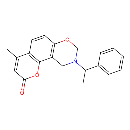 4-methyl-9-(1-phenylethyl)-9,10-dihydrochromeno[8,7-e][1,3]oxazin-2(8H)-one structure