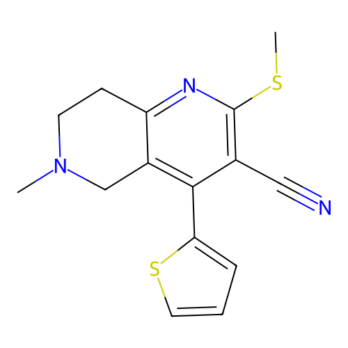 6-Methyl-2-(methylthio)-4-(thiophen-2-yl)-5,6,7,8-tetrahydro-1,6-naphthyridine-3-carbonitrile structure