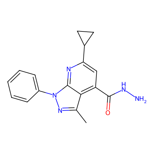 6-cyclopropyl-3-methyl-1-phenyl-1H-pyrazolo[3,4-b]pyridine-4-carbohydrazide structure