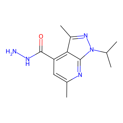 1-Isopropyl-3,6-dimethyl-1H-pyrazolo[3,4-b]pyridine-4-carbohydrazide structure