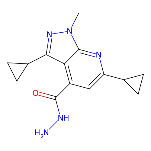 3,6-dicyclopropyl-1-methyl-1H-pyrazolo[3,4-b]pyridine-4-carbohydrazide structure