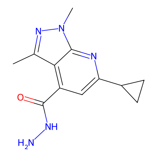 6-cyclopropyl-1,3-dimethyl-1H-pyrazolo[3,4-b]pyridine-4-carbohydrazide structure