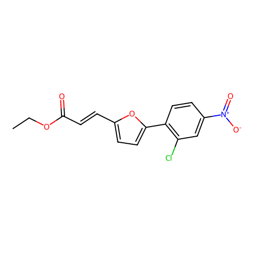 3-[5-(2-Chloro-4-nitro-phenyl)-furan-2-yl]-acrylic acid ethyl ester structure