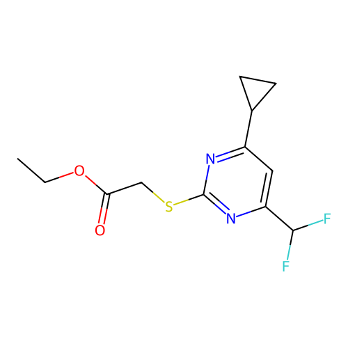 Ethyl 2-((4-cyclopropyl-6-(difluoromethyl)pyrimidin-2-yl)thio)acetate structure