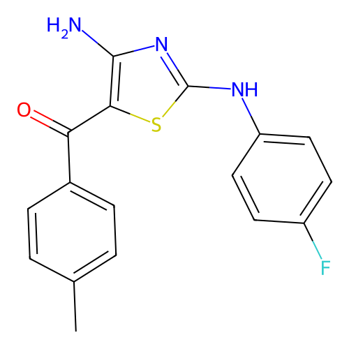 (4-Amino-2-((4-fluorophenyl)amino)thiazol-5-yl)(p-tolyl)methanone structure