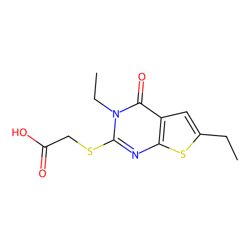 2-((3,6-Diethyl-4-oxo-3,4-dihydrothieno[2,3-d]pyrimidin-2-yl)thio)acetic acid structure