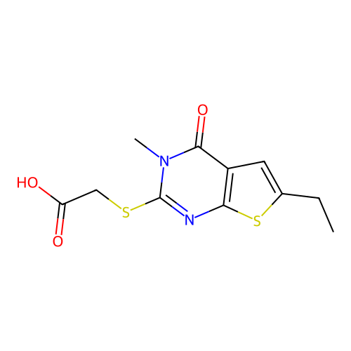 2-((6-Ethyl-3-methyl-4-oxo-3,4-dihydrothieno[2,3-d]pyrimidin-2-yl)thio)acetic acid structure