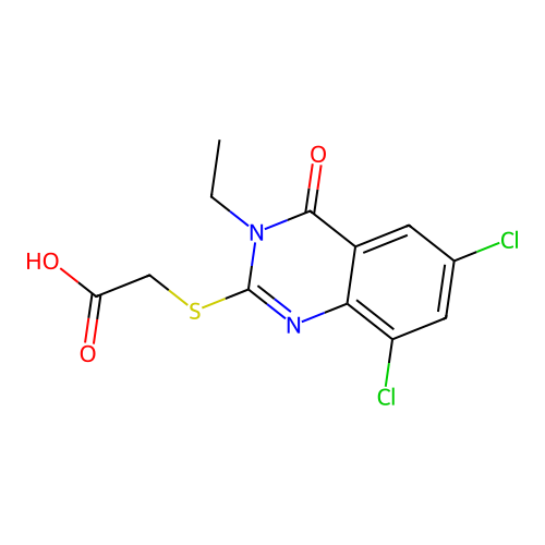 2-((6,8-Dichloro-3-ethyl-4-oxo-3,4-dihydroquinazolin-2-yl)thio)acetic acid structure