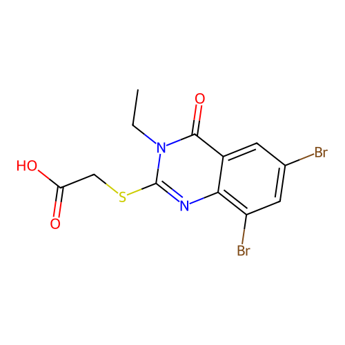 2-((6,8-Dibromo-3-ethyl-4-oxo-3,4-dihydroquinazolin-2-yl)thio)acetic acid structure