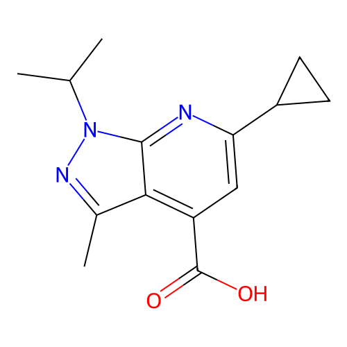 6-Cyclopropyl-1-isopropyl-3-methyl-1H-pyrazolo[3,4-b]pyridine-4-carboxylic acid structure