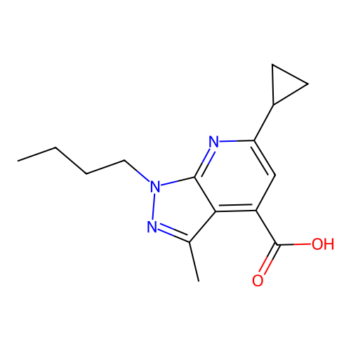 1-butyl-6-cyclopropyl-3-methyl-1H-pyrazolo[3,4-b]pyridine-4-carboxylic acid structure