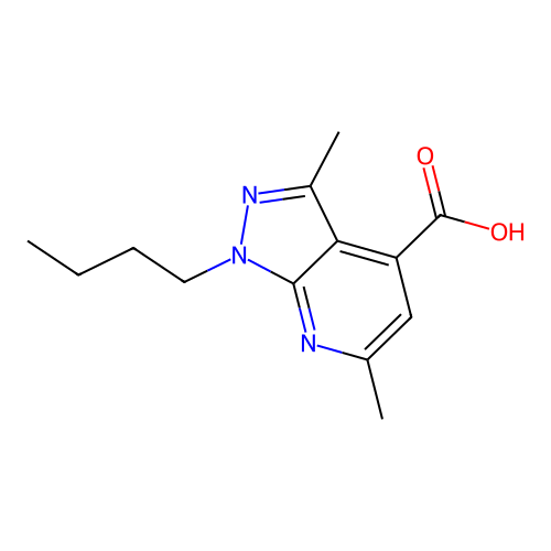 1-butyl-3,6-dimethyl-1H-pyrazolo[3,4-b]pyridine-4-carboxylic acid structure