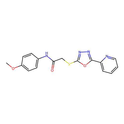 N-(4-methoxyphenyl)-2-{[5-(pyridin-2-yl)-1,3,4-oxadiazol-2-yl]sulfanyl}acetamide structure