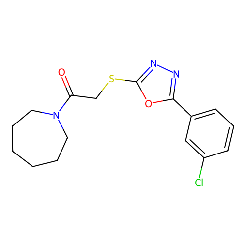 2-[[5-(3-Chlorophenyl)-1,3,4-oxadiazol-2-yl]thio]-1-(hexahydro-1H-azepin-1-yl)ethanone structure