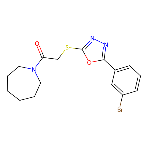 2-[[5-(3-Bromophenyl)-1,3,4-oxadiazol-2-yl]thio]-1-(hexahydro-1H-azepin-1-yl)ethanone structure