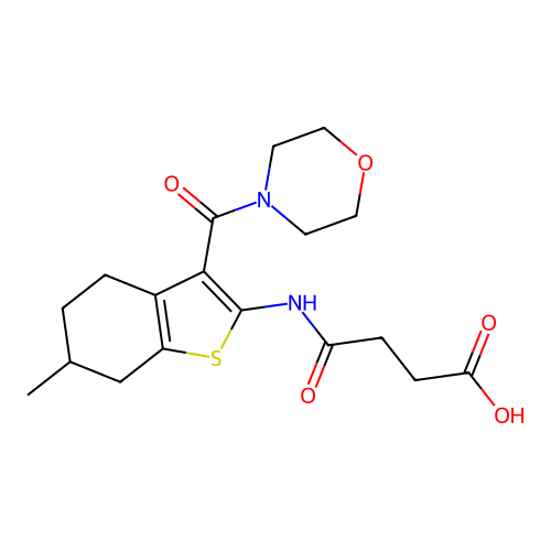 4-{[6-methyl-3-(morpholin-4-ylcarbonyl)-4,5,6,7-tetrahydro-1-benzothiophen-2-yl]amino}-4-oxobutanoic acid structure