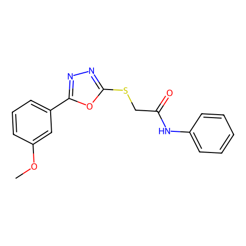 2-{[5-(3-methoxyphenyl)-1,3,4-oxadiazol-2-yl]sulfanyl}-N-phenylacetamide structure