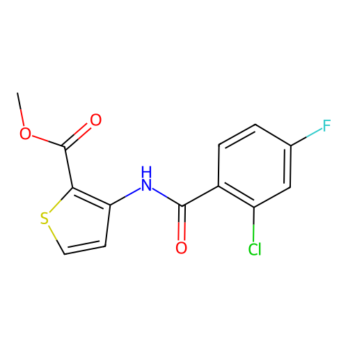 Methyl 3-[(2-chloro-4-fluorophenyl)carbonylamino]thiophene-2-carboxylate structure