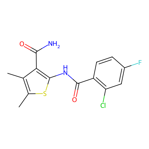 2-[(2-Chloro-4-fluorobenzoyl)amino]-4,5-dimethylthiophene-3-carboxamide structure