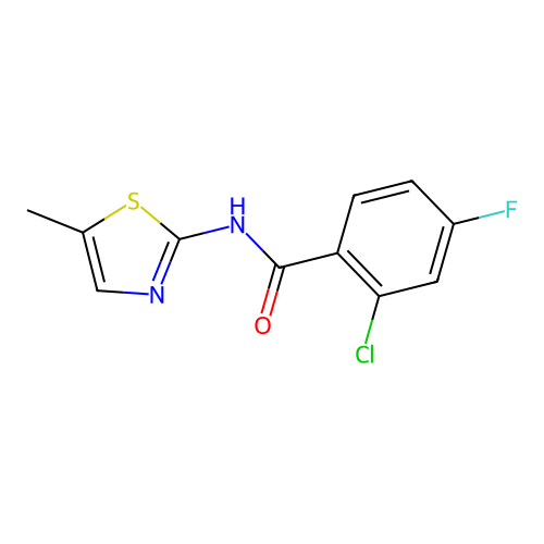 2-chloro-4-fluoro-N-(5-methyl-1,3-thiazol-2-yl)benzamide structure