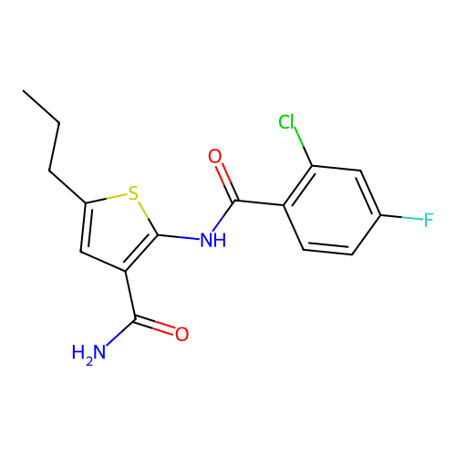 2-[(2-Chloro-4-fluorobenzoyl)amino]-5-propylthiophene-3-carboxamide structure