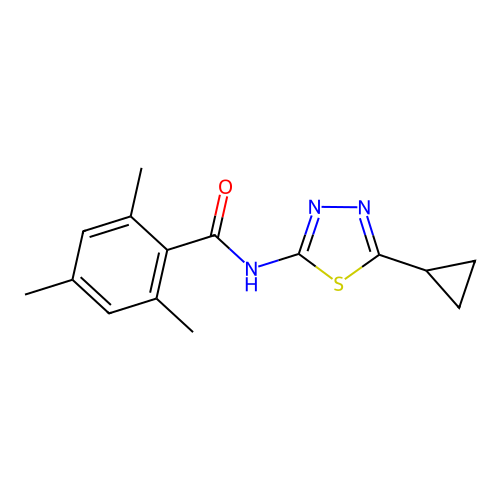 N-(5-cyclopropyl-1,3,4-thiadiazol-2-yl)-2,4,6-trimethylbenzamide structure