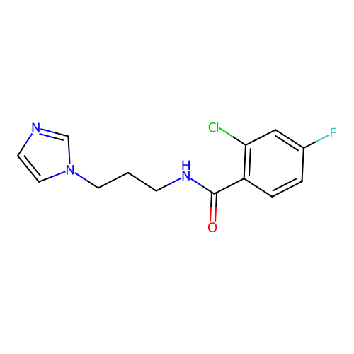 2-chloro-4-fluoro-N-(3-imidazol-1-ylpropyl)benzamide structure